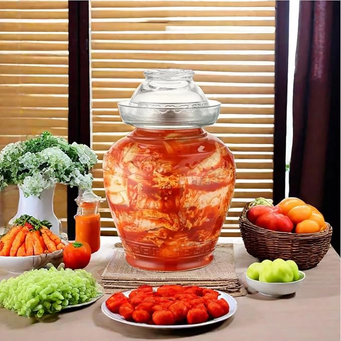 2.5 Liter Canning Pickle Fermentation Jar Glass Jar with Lid, Kombucha Crock with Water Seal for Making Pickles, Kimchi, Sauerkraut, Kombucha and Wine Brewing, Fermentation Kit