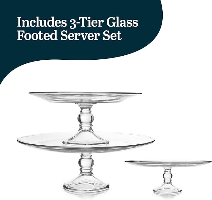 Libbey Selene 3 Tier Serving Stand Set, Elegant, Curvy Style Glass Dessert Stand, Dishwasher Safe 3 Tiered Dessert Stand for Fruit and Candy bowls