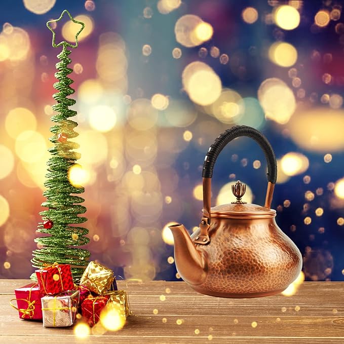 Funmaker Handmade Solid Copper Tea Pot Kettle Stovetop Teapot Thick Hammered Copper Tea Pot Kettle Stovetop Teapot Made for gasstove tops pure copper kettle (Type 6-1300ml)