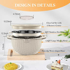 4-1 Colander with Bowl Set, Food Strainers and Colanders, Fruit Washing Bowl with Strainer, Rotatable Colander for Kitchen, Aesthetic Kitchen Gadget - Beige