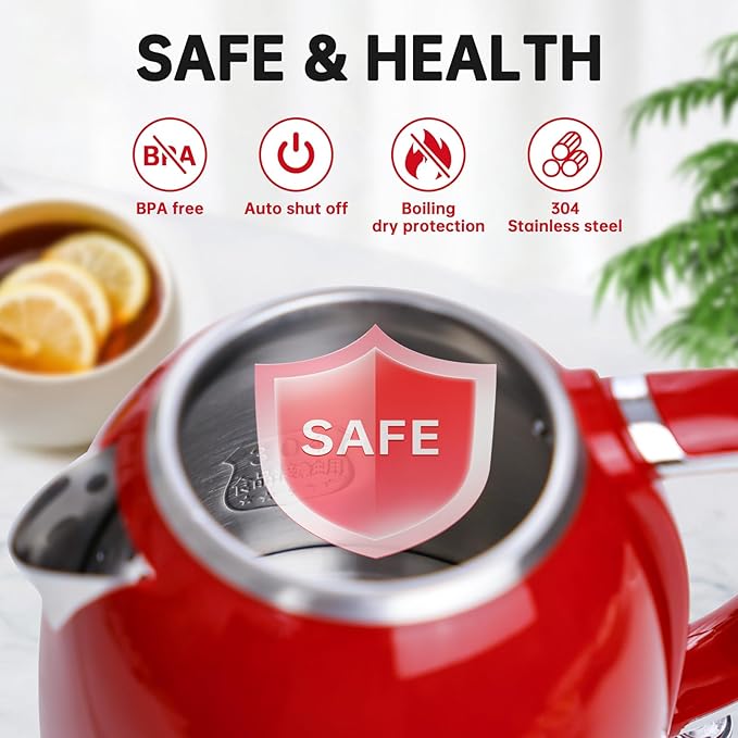 Kawu Electric Kettle, 1.3L/1.4QT Retro Electric Kettle Hot Tea Water Boiler with 304 Stainless Steel Inner, 1000W Fast Boiling Kettle with Boil-Dry Protection, Auto Shut Off, Keep Warm, Food Grade
