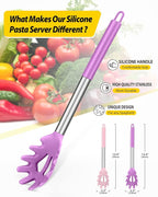 Pack of 2 Silicone Pasta Fork, Kitchen Heat Resistant Noodle Spoon Server, BPA Free Spaghetti Strainer, Best Cooking Tools (PINK-PURPLE)
