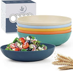 10-inch Wheat Straw Big Bowls Set of 6 - Large 65oz Unbreakable Salad Bowls - Restaurant Grade, Microwave & Dishwasher Safe - Big Plastic Bowls for Cereal and Salad - Vibrant Series
