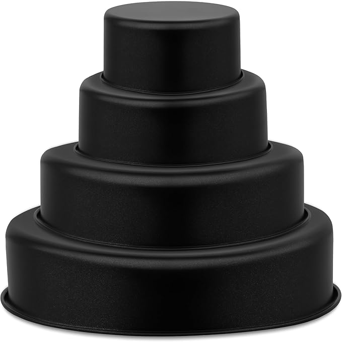 P&P CHEF Non-stick Cake Pan Set of 4, 4/6/8/9.5 Inch Round Baking Cake Pans Tins for Tier Smash Cakes, Non-Toxic & Solid, Stainless Steel Core & Leak-Proof, 4Pcs