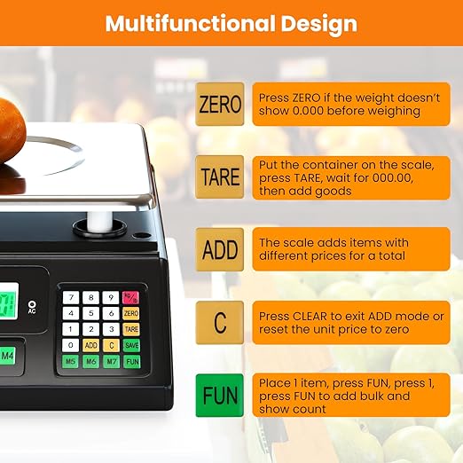 Goplus 88lb/40kg Price Computing Scale, Digital Commercial Food Scale with Counting Function, Stainless Steel Platform, Dual LCD Display for Farmers Market, Retail, Deli, Not for Trade