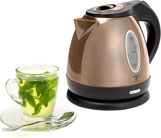 Moss & Stone 1.2L Stainless Steel Small Electric Kettle, Cordless 1500w Fast Boiling Pot, Portable Hot Water Electric Tea Kettle With Boil Dry Protection & Auto Shut-Off (Champagne)