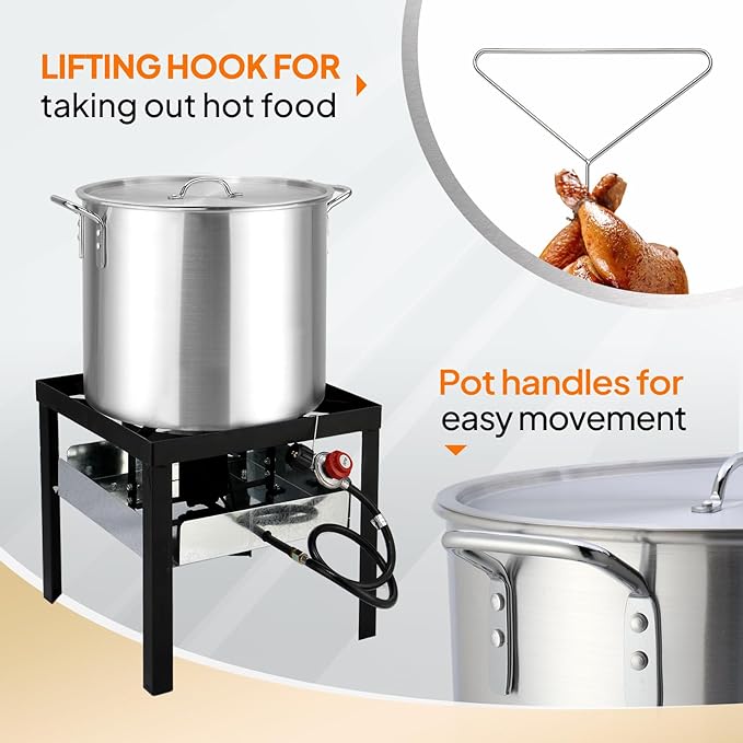 ROVSUN 60QT Turkey Fryer with Aluminum Boiler Steamer Basket & 150,000BTU Propane Burner, Outdoor Gas Deep Fryer & Seafood Crawfish Boil Pot Set with High Pressure Propane Regulator and Hose