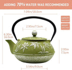 Cast Iron Teapot Tea Kettle with Stainless Steel Infuser for Stovetop Safe Coated with Enameled Interior Japanese Tetsubin with Maple Leaves Pattern(30.4oz/900ml) (Color-2)