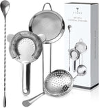 Cocktail Strainer Set – Bar tools Stainless Steel Includes Hawthorne Strainer, Julep & Fine Mesh Cocktail Strainers, Mixing Spoon – Drink Shaker Strainer for Bartending