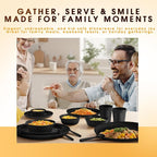 Plastic Dinnerware Sets – 40-Piece Plates and Bowls Sets with Cups, Knives, Forks and Spoons, Dishes Set for 8, Reusable Unbreakable Kitchen Dishware for Apartment, Camping, Outdoor, Black