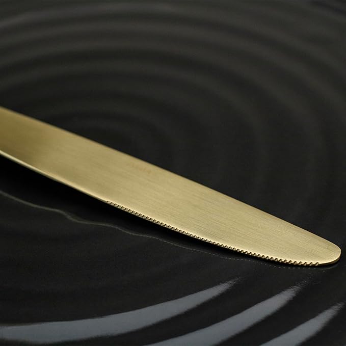 Alata Kate Champagne Gold Satin 40-Piece Silverware Set, Service for 8, Stainless Steel Flatware Set, Matte Polished Cutlery Set, Dishwasher Safe