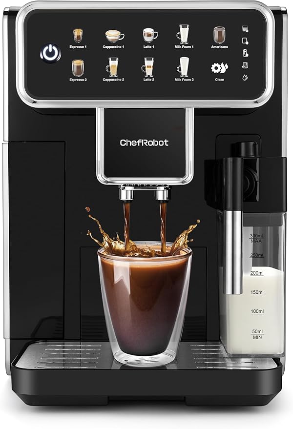 Automatic Espresso Machine Coffee Maker 12 Cup with Grinder Cappuccino Latte Americano Machine with Milk Frother for Home/Office (Black)