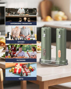 CIRCLE JOY Rechargeable Electric Salt and Pepper Grinder Set with Base, Automatic Pepper Mills with 110ml Container, External Adjustable Coarseness, White Led Light and One-Handed Operation, Green