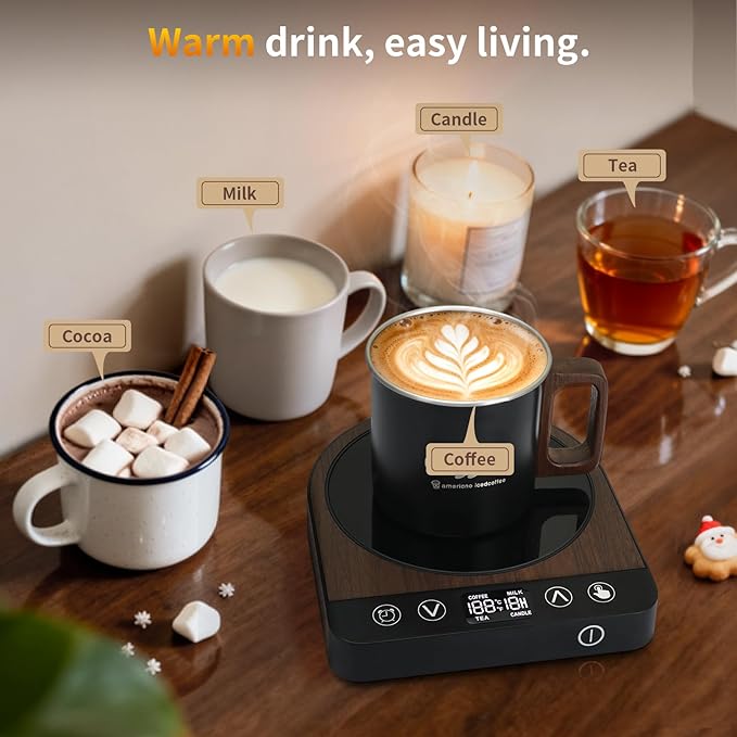 Smart Coffee Mug Warmer, 50W Fast Heating Coffee Warmer for Desk with 5 Temperature Control & 2-12H Auto Shut Off, Electric Large Panel Cup Warmer for Milk, Tea, Beverage, Candle, Wood