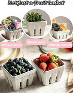 Gomakren Ceramic Berry Basket Set of 2, Square Fruit Bowls with Holes, Rustic Fruit Basket Containers for Kitchen, Berries, Strawberry, Grape, Cherry - Cream White