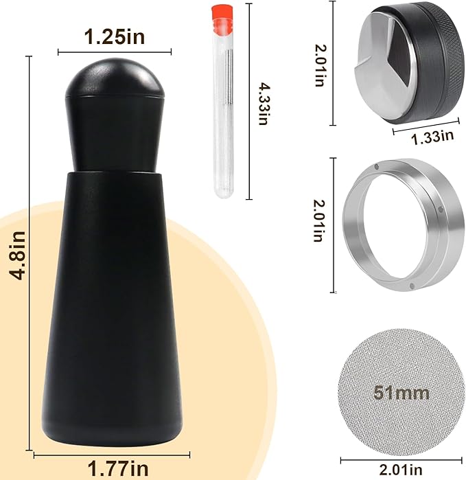 51mm Espresso Accessories,Wdt Tool espresso,Dosing Funnel And Coffee Puck Screen,Coffee Distributor,barista kit,0.4mm Stainless Steel 12pin Espresso Stirrer,With Additional 12 Replacement needles.