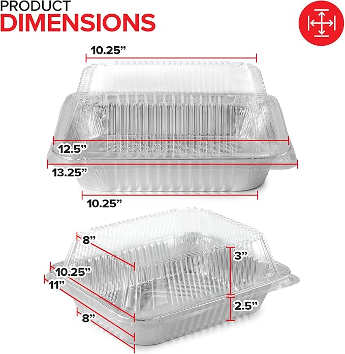 Stock Your Home 9x13 Disposable Baking Pan with Lid (10 Pack) Heavy Duty Aluminum Cake Pans with Lids, Clear Plastic Cover, Food Container for Lasagna, Casserole, Brownie, Rectangular Sheet Tray