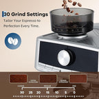 20 Bar Pressure Stainless Steel Espresso Machine with Grinder, 1.5l Removable Water Tank, Milk Frother Steam Wand for Latte and Cappuccino, Adjustable Shot Volume,Silver