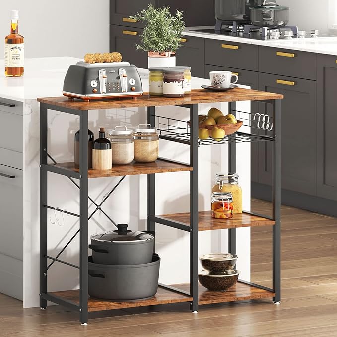 soges 3-Tier Kitchen Baker's Rack Utility Microwave Oven Stand Kitchen Island Cart Standing Storage Shelf Kitchen Workstation, Vintage Brown
