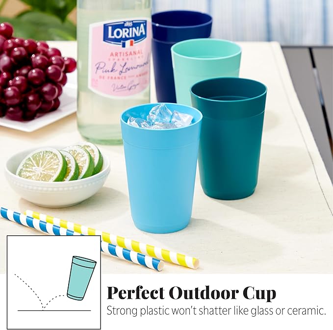US Acrylic Newport 10 ounce Unbreakable Plastic Stackable Juice Tumblers in Coastal Colors | Set of 12 Drinking Cups | Reusable, BPA-free, Made in the USA, Top-rack Dishwasher and Microwave Safe