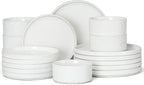 E-far Stoneware Dinnerware Sets, 18-Pieces Modern Plates and Bowls Sets, Kitchen Dinning Porcelain Dishes Set for 6, Chip & Scratch Resistant, Dishwasher & Microwave Safe, Speckled White