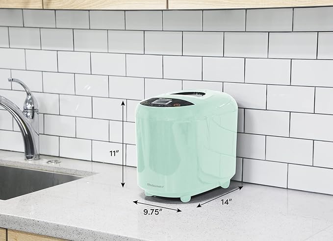 Elite Gourmet EBM8103M Programmable Bread Maker Machine 3 Loaf Sizes, 19 Menu Functions Gluten Free White Wheat Rye French and more, 2 Lbs, Mint