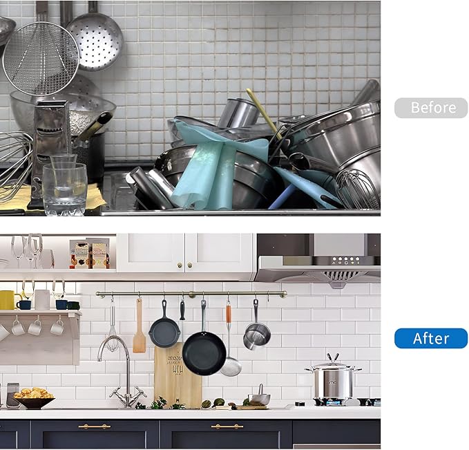 ROTHLEY Hanging Pot Rack Hanger: 39.4 Inch Stainless Steel Pot and Pan Hanger Pot Rack Wall Mounted Hanging Pots and Pans Rack Pot Hangers for Kitchen Wall Kitchen Rail with Hooks (Antique Brass)