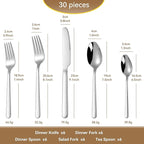 30 Piece Silverware Set 18/10 Stainless Steel, Flatware Set for 6,forged Flatware Set Heavy Duty Silverware, Dishwasher Safe