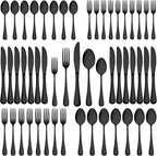 Wildone 40-Piece Black Silverware Set, Stainless Steel Flatware Cutlery Set Service for 8, Tableware Eating Utensils Include Knives/Forks/Spoons, Mirror Polished, Dishwasher Safe