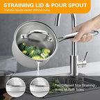 Tri-Ply Stainless Steel Sauce Pan with Steamer Basket & Straining Glass Lid — Heavy-Duty,Thick Base,Rust-Resistant,Warp-Free —100% Food-Grade —Built to Last– Works with All Stovetops, Pasta Pot 2.5 QT