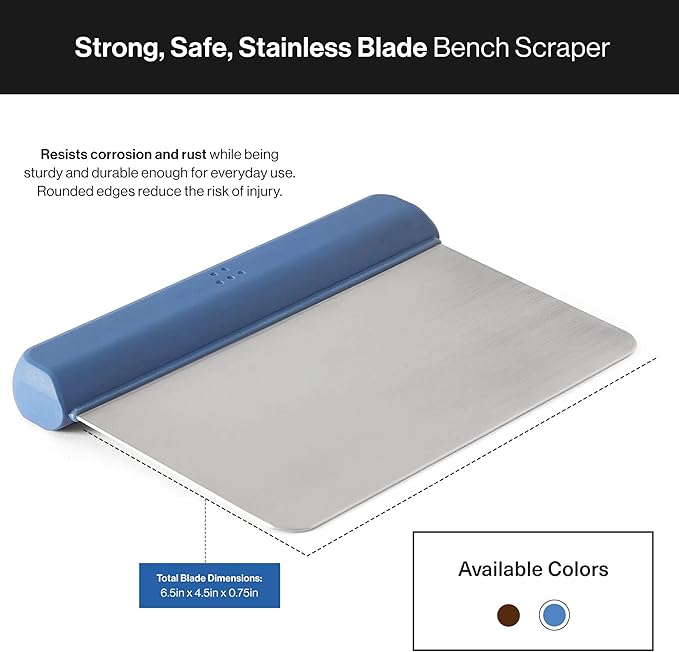 Misen Stainless Steel Bench Scraper - Versatile Food Scraper with Walnut Handle - Ideal for Kitchen, Pastry & Dough - Durable Cutting Board Scraper Tool for Effortless Transfer into Pots & Pans - Blue
