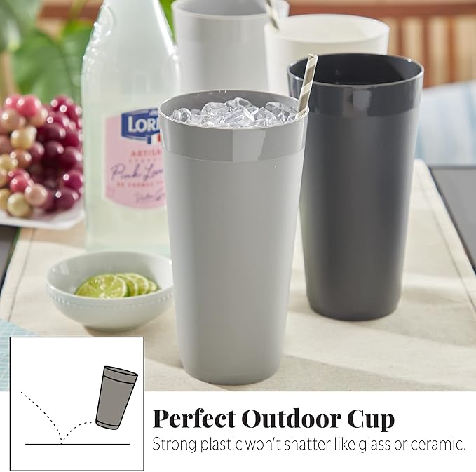 US Acrylic Newport 32 ounce Unbreakable Plastic Stackable Iced-Tea Tumblers in Grey Stone | Set of 12 Drinking Cups | Reusable, BPA-free, Made in the USA, Top-rack Dishwasher and Microwave Safe