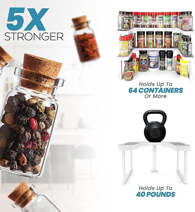 Spicy Shelf Deluxe - Expandable Spice Rack and Stackable Cabinet & Pantry Organizer (1 Set of 2 Shelves) - As seen on TV Deluxe (Spicy Shelf Organizer) - Pantry Organization - Pantry Spice Organizer