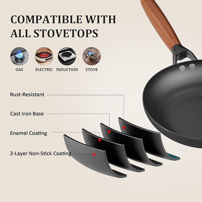 YUTANN Nonstick Frying Pan 12 inch, Ceramic Cast Iron Skillet, Lightweight Pre-seasoned Cast Iron Pan with Detachable Handle, Dishwasher & Oven Safe, Free of PFAS and PFOA