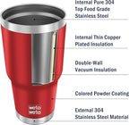 WETOWETO 30oz Insulated Tumbler With 2 Lids and 2 Straws, Stainless Steel Double Vacuum Coffee Tumbler Cup with handle, Powder Coated Travel Mug for Office, Travel(Harvest Red, 1 Pack)