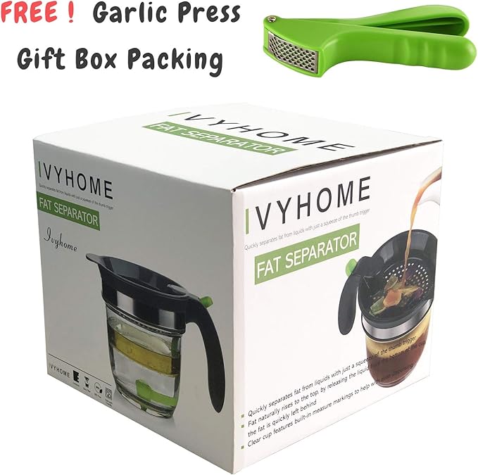 4 Cups Plastic Fat Separator with Bottom Release, Gravy Grease Separator, Soup Oil Separator Measuring Cup