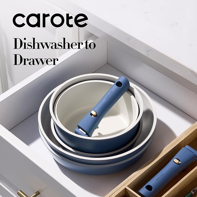 CAROTE 17pcs Pots and Pans Set, Nonstick Cookware Set Detachable Handle, Induction Kitchen Cookware Sets Non Stick with Removable Handle, RV Cookware Set, Oven Safe