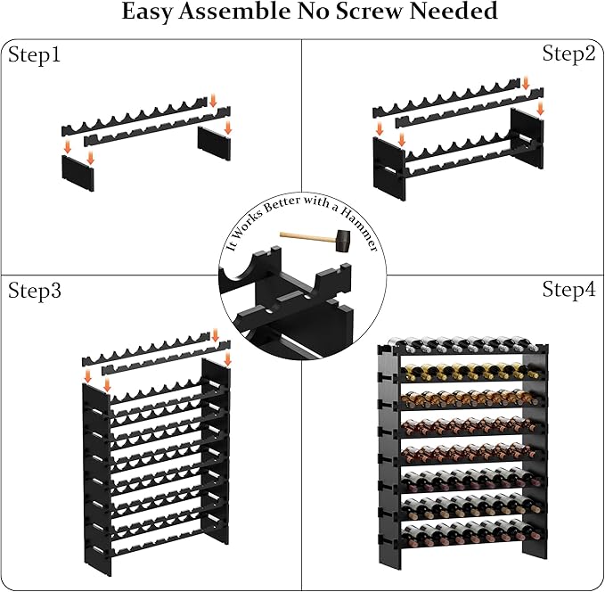 Bambloom Wine Rack Freestanding Floor, Stackable Wine Bottle Storage, Wooden Free Standing Wine Stand Organizer for Kitchen,Cellar. 36 Bottles Wine Holder Display Shelves for Champagne (Black)