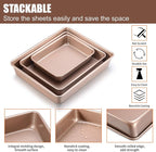 Deep Baking Pans Set Nonstick,Rectangle Cake Pan,Stackable Bakeware Set of 3,Oven Trays for Baking,Gold(9''/11''/13'')
