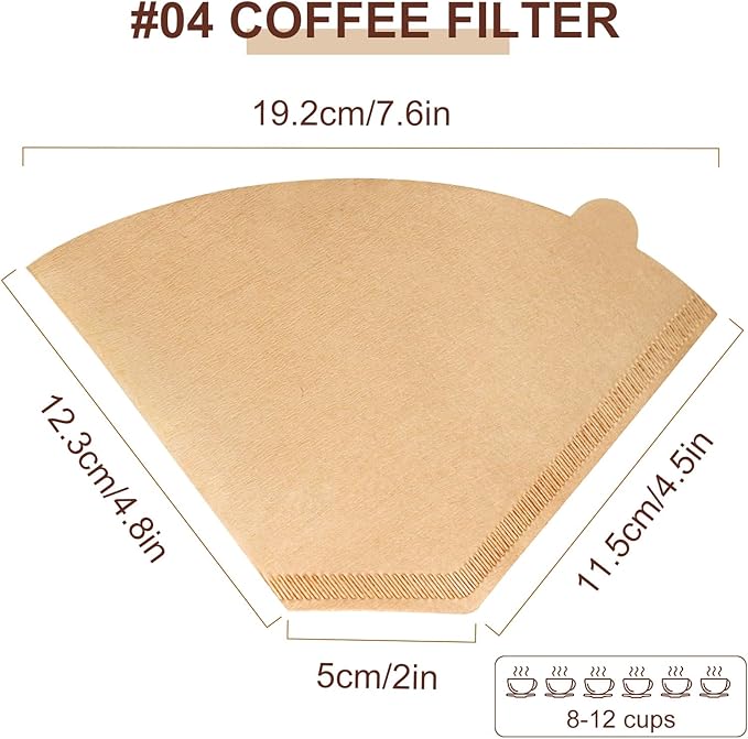 Coffee Filters #4, 200PCS 4 Cone Paper Coffee Filter 8-12 Cup, Unbleached Brown Reusable No 4 Filters Fits for Pour Over and Drip Coffee Maker, Suitable for Home, Coffee Shop Small Business