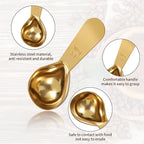 1 Gold Measuring Spoons (15 Ml) and 1 Tablespoons (30 Ml) Coffee Scoop for Ground Coffees, Stainless Steel Coffee Spoons Set Short Handle Tablespoon Measuring Spoon for Milk Tea Sugar Protein Brewin