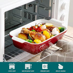 vancasso Blossom Casserole Dish With Lid, 12x7 Lasagna Pan Deep with Lid, 1.9 Quart baking dish with lid Ceramic Casserole Dish Set, Oven, Microwave Safe, Red