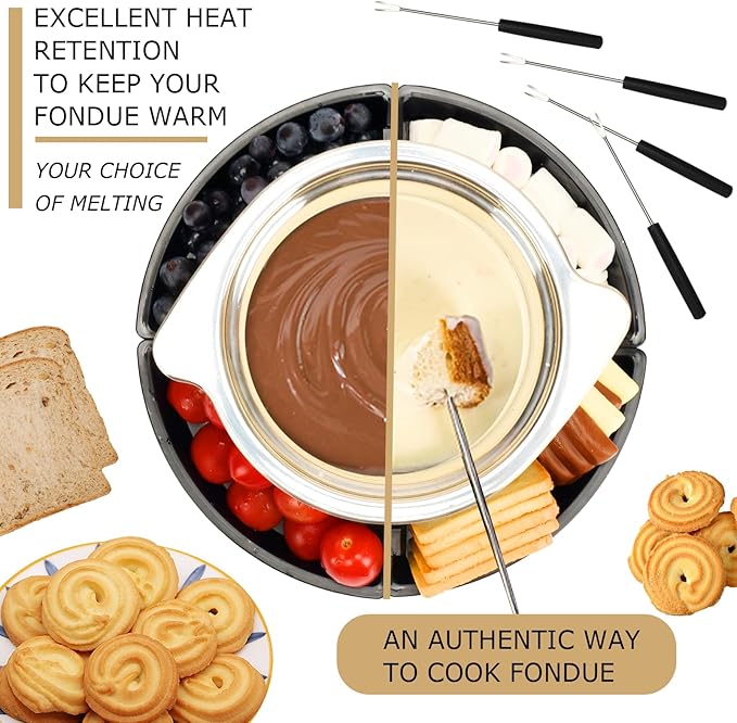 SANGLE SOPFFY 2 in 1 Fondue Pot & Electric S'mores Maker - Cheese and Chocolate Fondue Set with Temperature Control,Detachable Trays,Fondue Pot Electric Set w 4 Forks,Perfect for Parties,Family Gifts