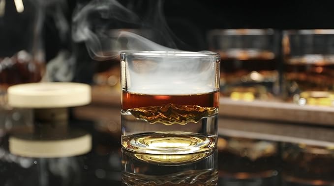 LIITON American Peaks Heavy Crystal Whiskey Glasses Gift Set of 4, Thick Freezable Bourbon Glass 1lb Each, Premium Whiskey Gifts for Men, Frozen Crystal Chills Cocktails, 10 oz