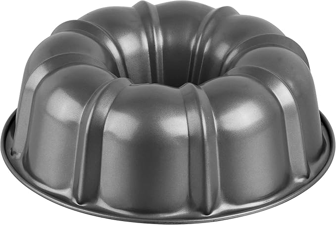E-far 10 Inch Fluted Cake Pan, Nonstick Tube Pan for Baking Pound Cake, Heavy Duty Carbon Steel Round Baking Mold, Easy Release & Easy to Clean, 10 Cup, Gray