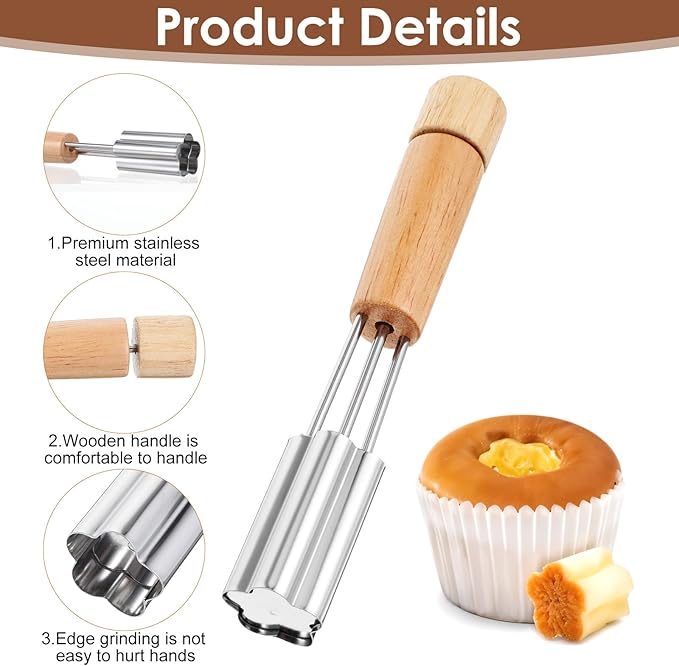 Cupcake Corer Tool - Stainless Steel Cupcake Hole Punch for Filling, Durable Cupcakes Filler Tool with Flower Design for Baking Accessories