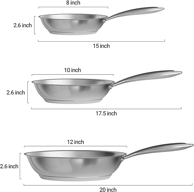 Verel Stainless Steel Frying Pan - 10 Inch Fry Skillet Stainless Steel Pan, Dishwasher and Oven Safe Cookware