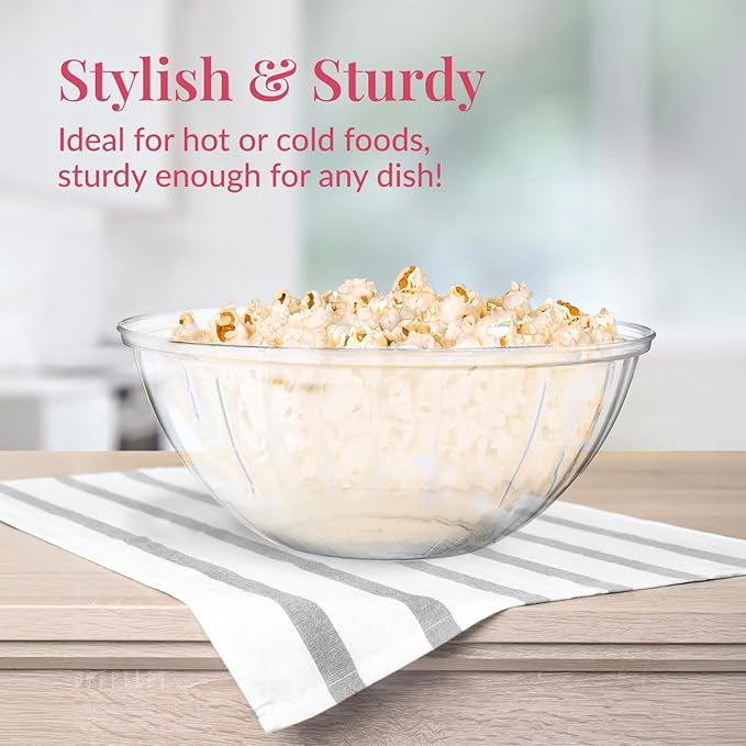 Prestee Clear Plastic Serving Bowls, 150 Oz 4 Pack - Round Large Disposable Bowls, Punch Bowl, Party, Chip Bowl Containers - Candy, Salads, Parties, and Serving Food - Large Salad Dish for Eating