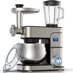 6-IN-1 Stand Mixer, LCD Display Kitchen Electric Mixer, 6.5QT Stainless Steel Bowl, Multi-Function Kitchen Blender With Dough Hook, Whisk, Beater, Meat Grinder, Splash Guard