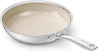 Redchef Hybrid Nonstick Frying Pan 8-Inch with Stainless Steel Stay-Cool Handle, Tri-Ply Stainless Steel & Aluminum Ceramic Coating Egg Pan, Dishwasher & Oven Safe, Induction Compatible, All Cooktops